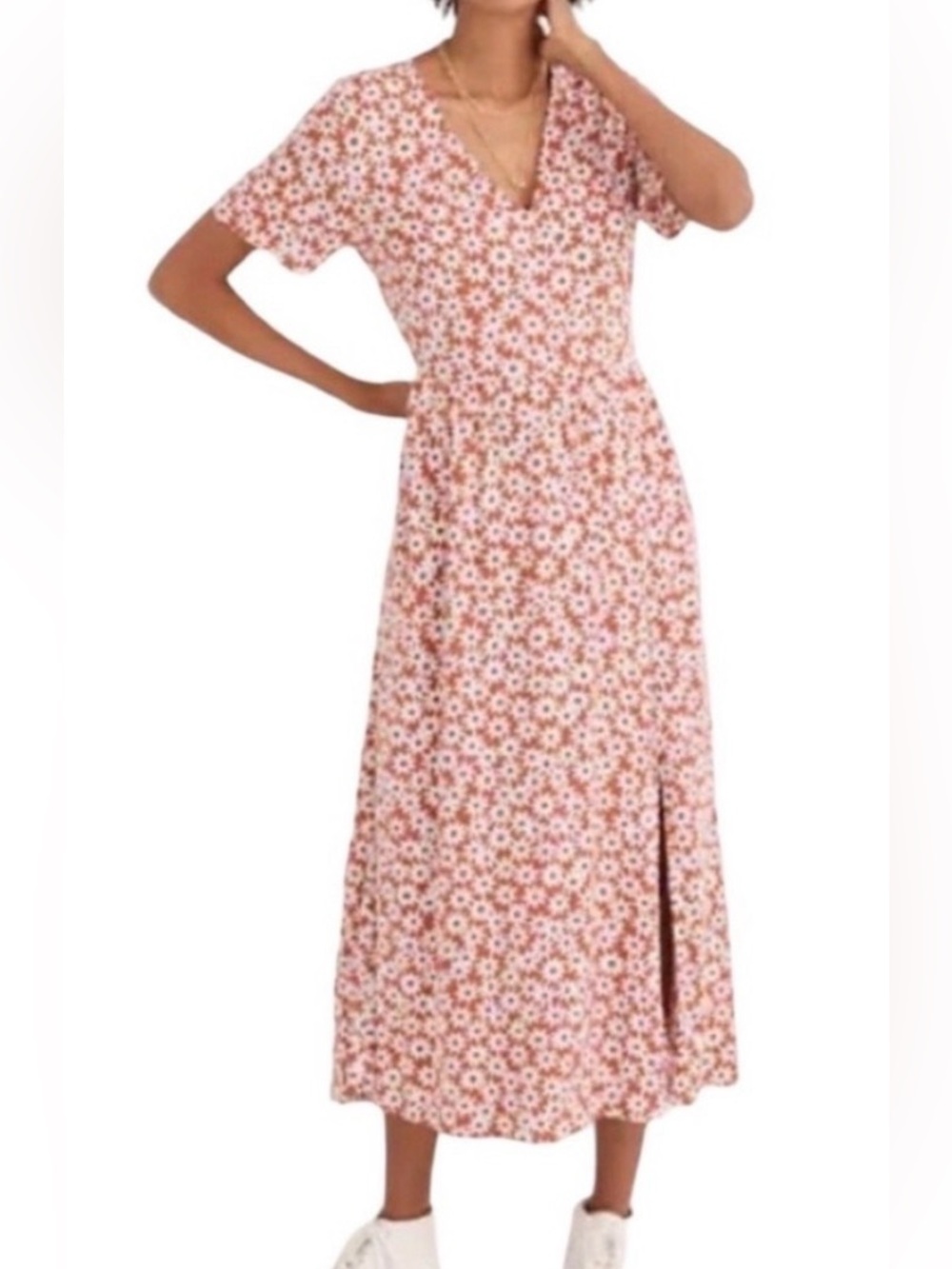 Madewell Clara Midi Dress Floral Print Faux Wrap Front Leg Slit Size XS NWT’s